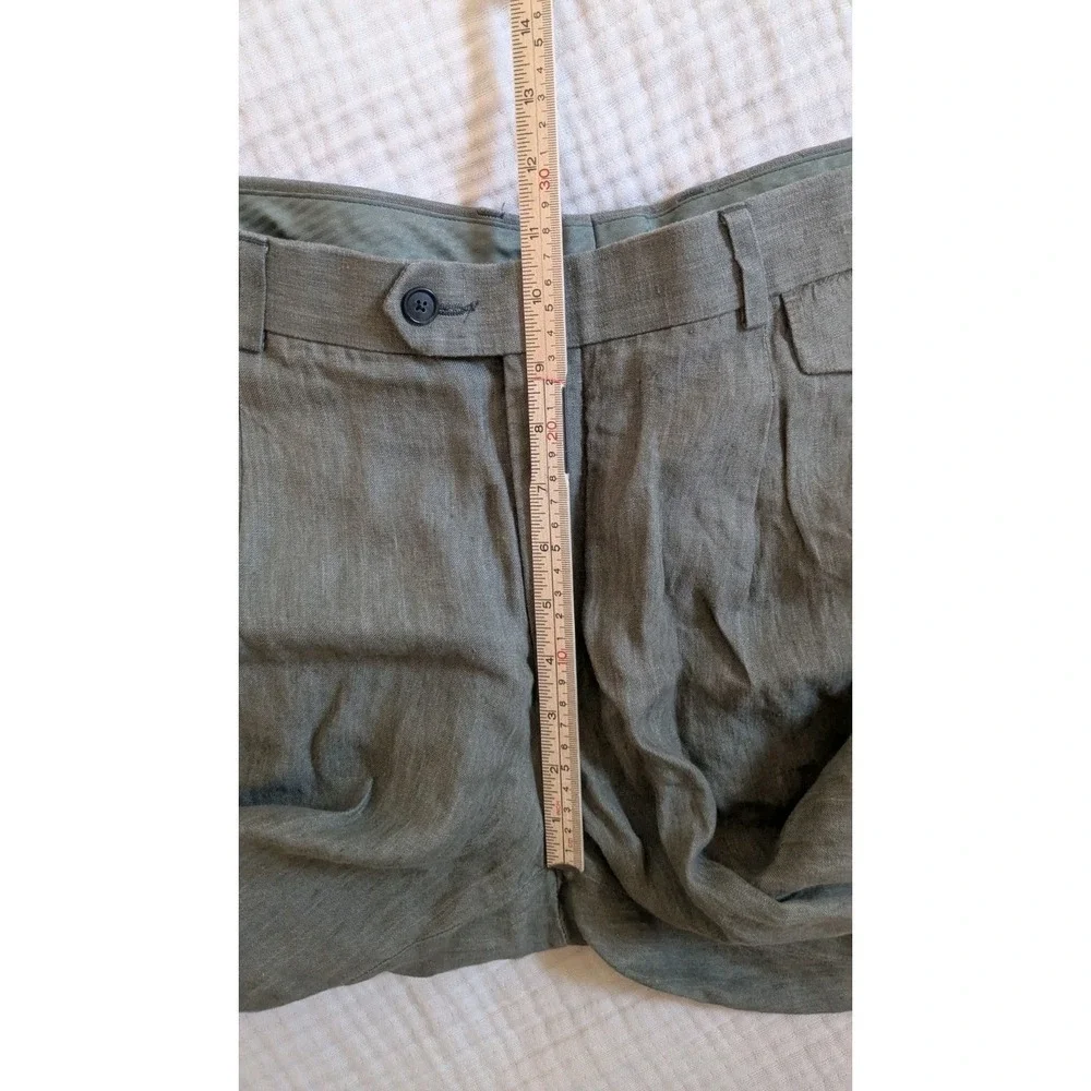 Stafford Mens 34x30 OG Sage Olive Green 100% Linen Baker Pants Pleated Cuffed